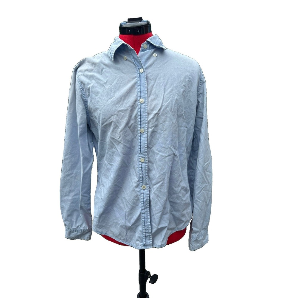 Club Monaco Women's Large Light Blue Button Down Shirt 100% Cotton Long Sleeve